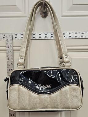 Metallic, 50s, Retro, Punk, Funky, Silver, Black, Patent, Shoulder, Bag, Party